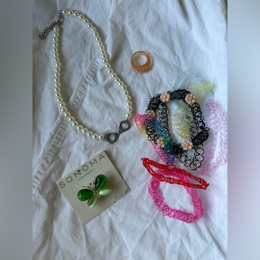 Y2K 90s Costume Jewelry Junk Drawer Lot Tattoo Necklace Butterfly Pin